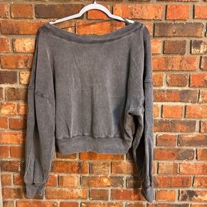 Free people womens Take Me Back boxy french terry pullover sweatshirt gray S